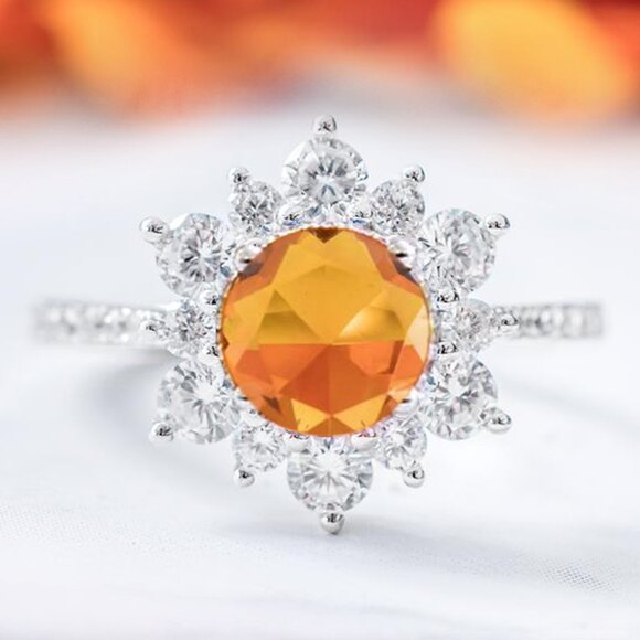 Citrine Snowflake / Flower ring, 925 Sterling Silver - Picture 1 of 5